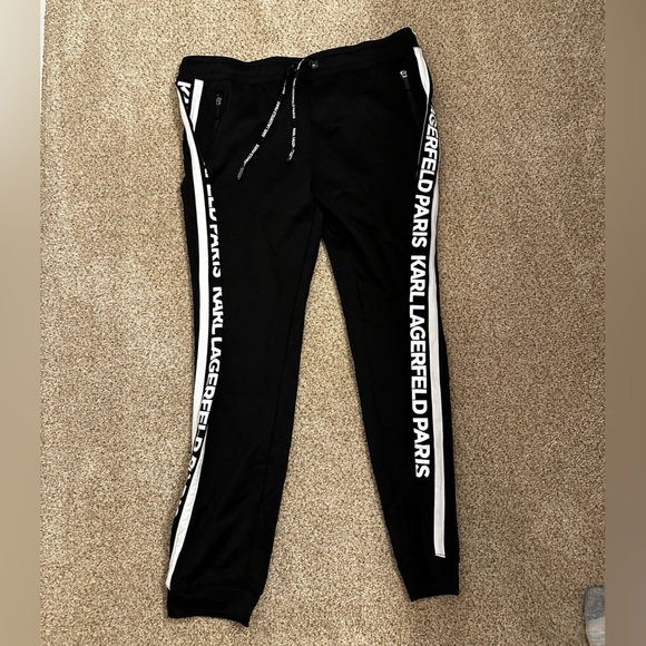 Like New! $110 Karl Lagerfeld Paris Black Joggers with White Stripes sz L - Picture 10 of 15
